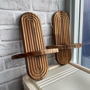 NEW! Set of 2 Bohemian Dark Stain Wooden Wall Floating Shelves